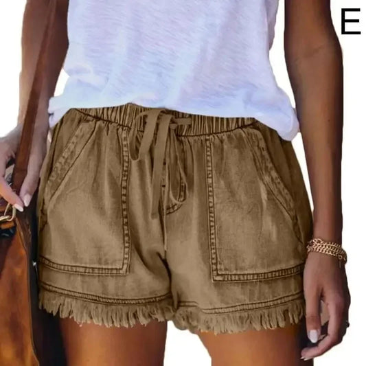 2023 Women's High Waist Elastic Casual Slim Shorts - Summer Loose Straight Denim Shorts